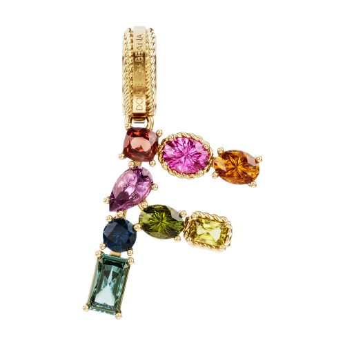 Dolce & Gabbana Rainbow alphabet F 18 kt yellow gold charm with multicolor fine gems