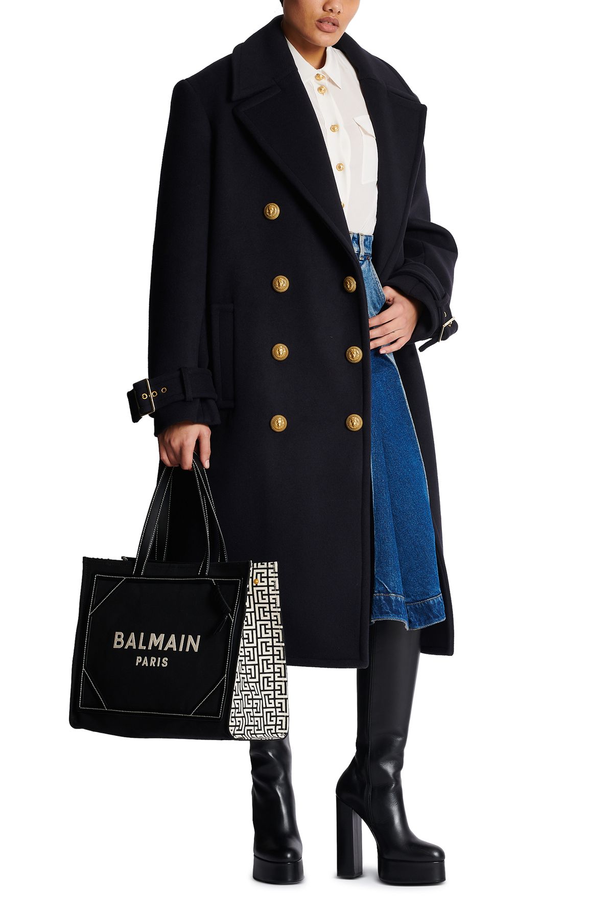 Balmain B-Army 42 tote bag in monogram canvas and smooth leather