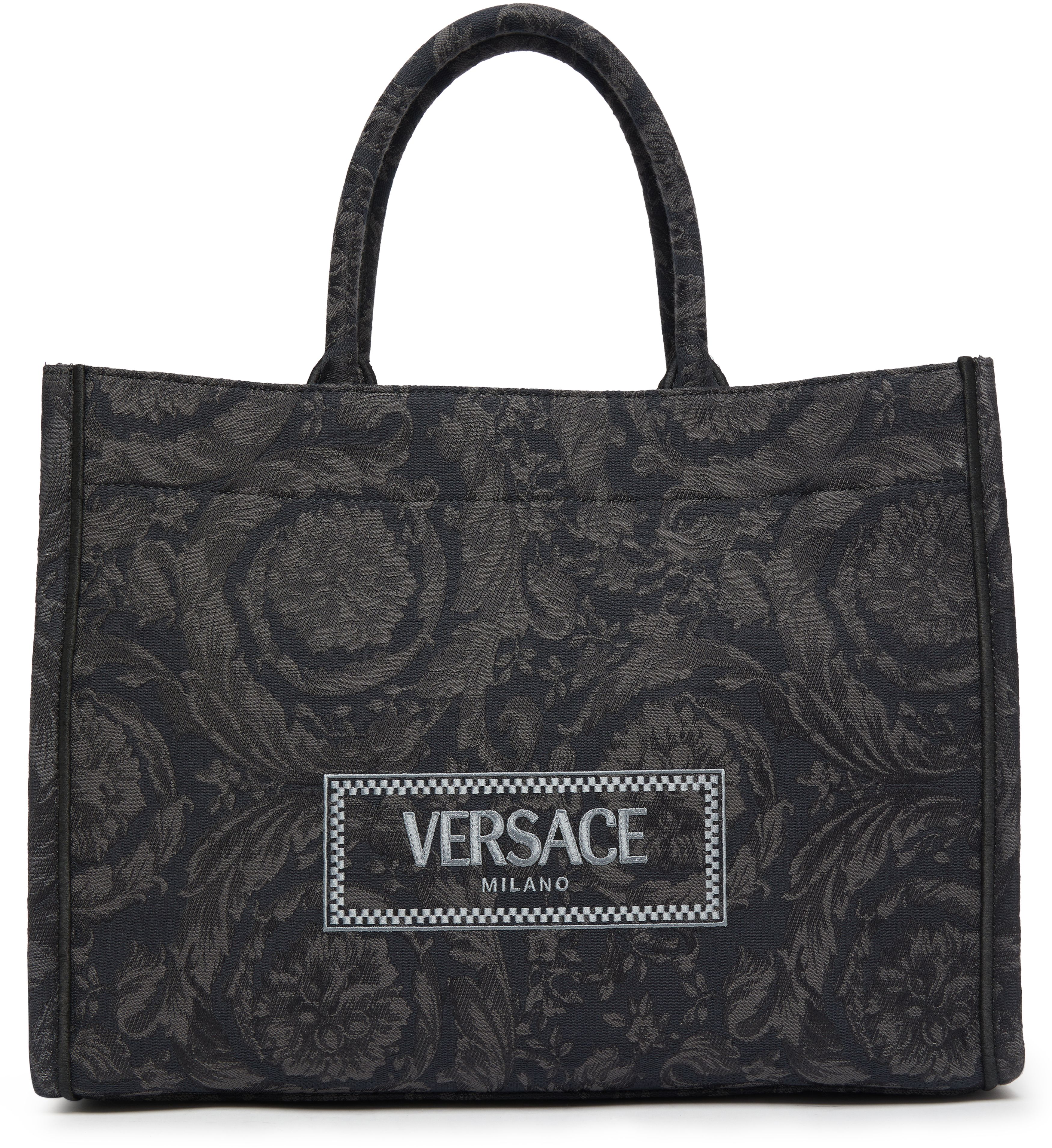 Versace Embroidered Jacquard Barocco and Calf Leather Large Tote