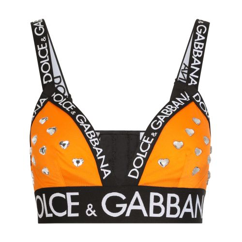 Dolce & Gabbana Spandex triangle bra with rhinestones and branded elastic