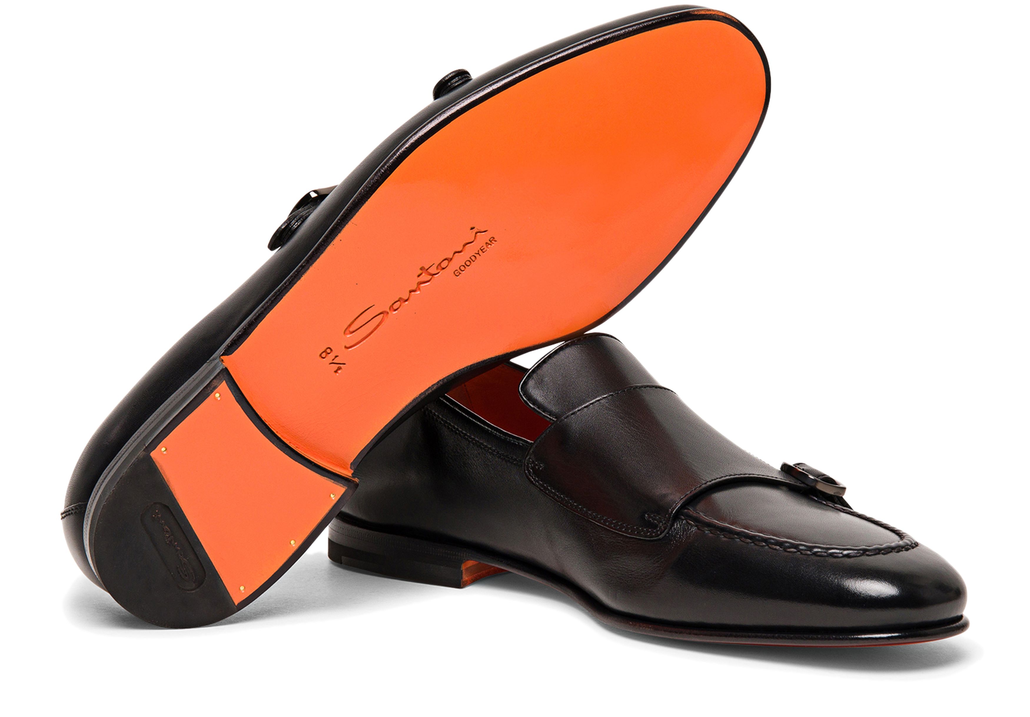 Santoni Leather double-buckle loafers