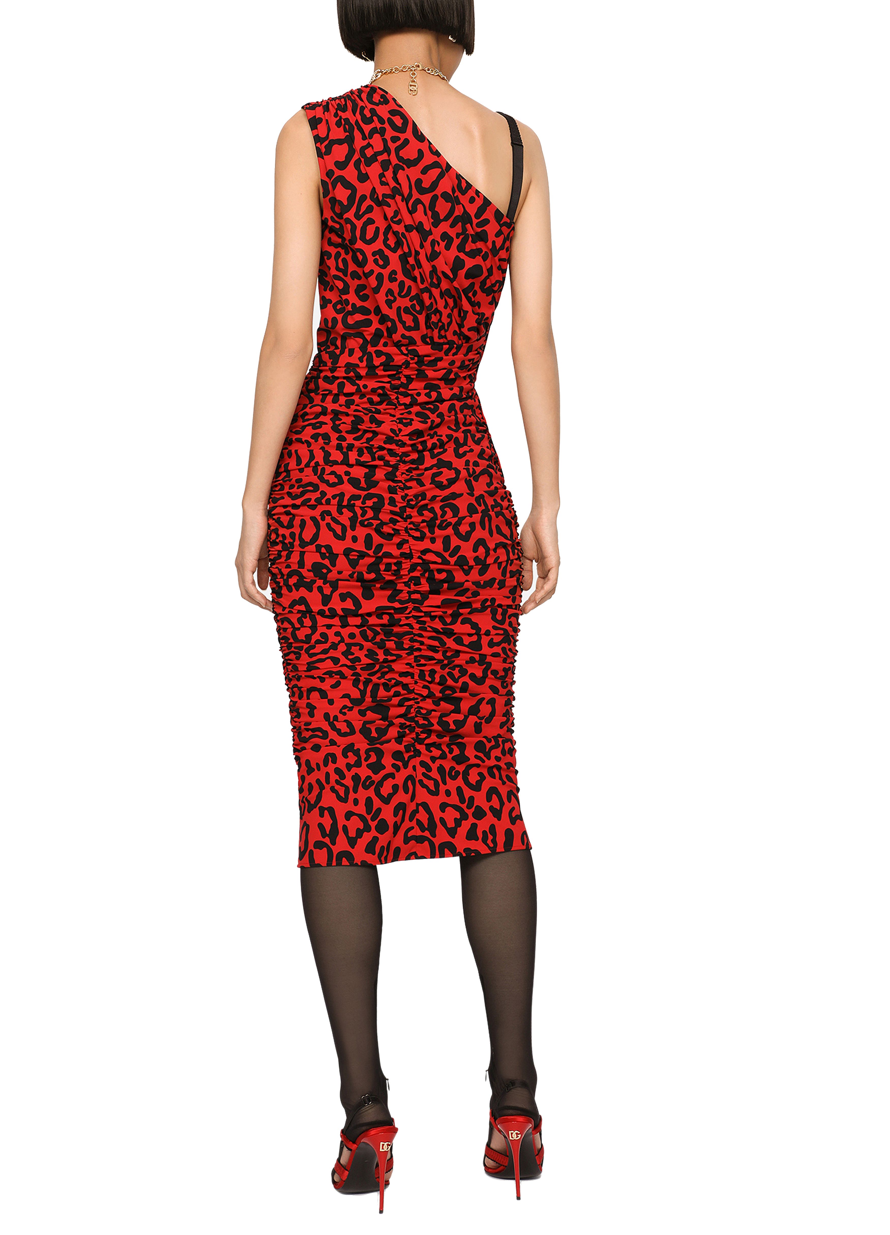 Dolce & Gabbana One-shoulder leopard-print jersey dress