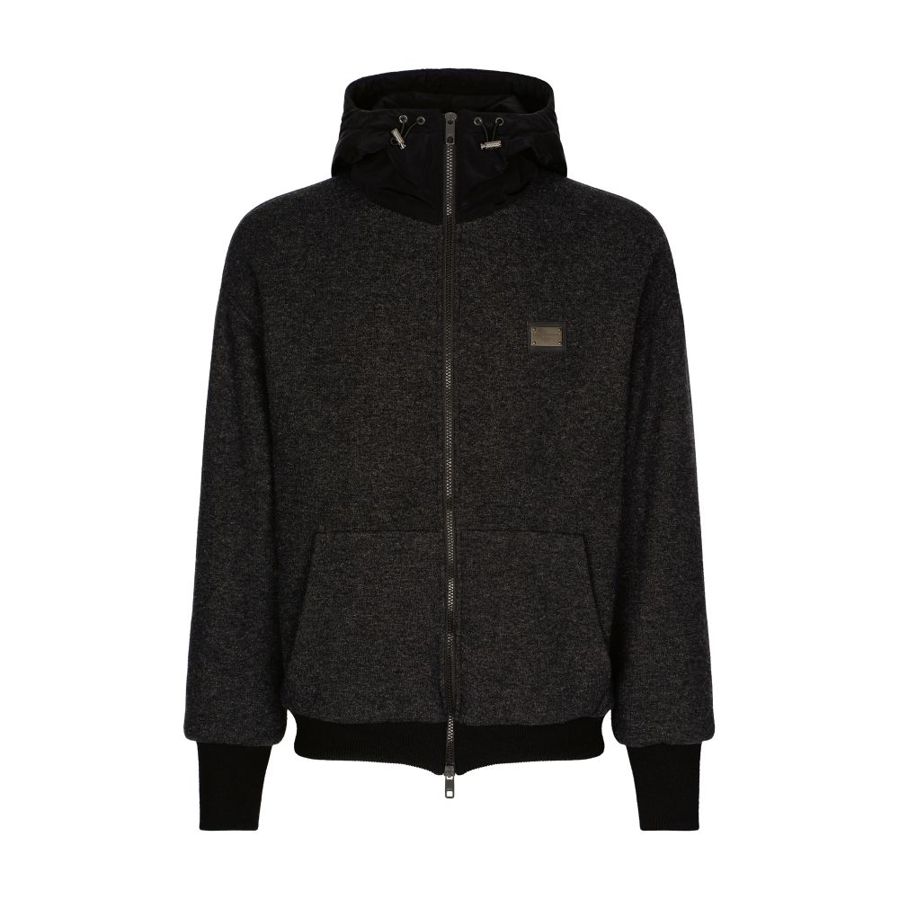 Dolce & Gabbana Jersey Wool Jacket with Hood and Logo