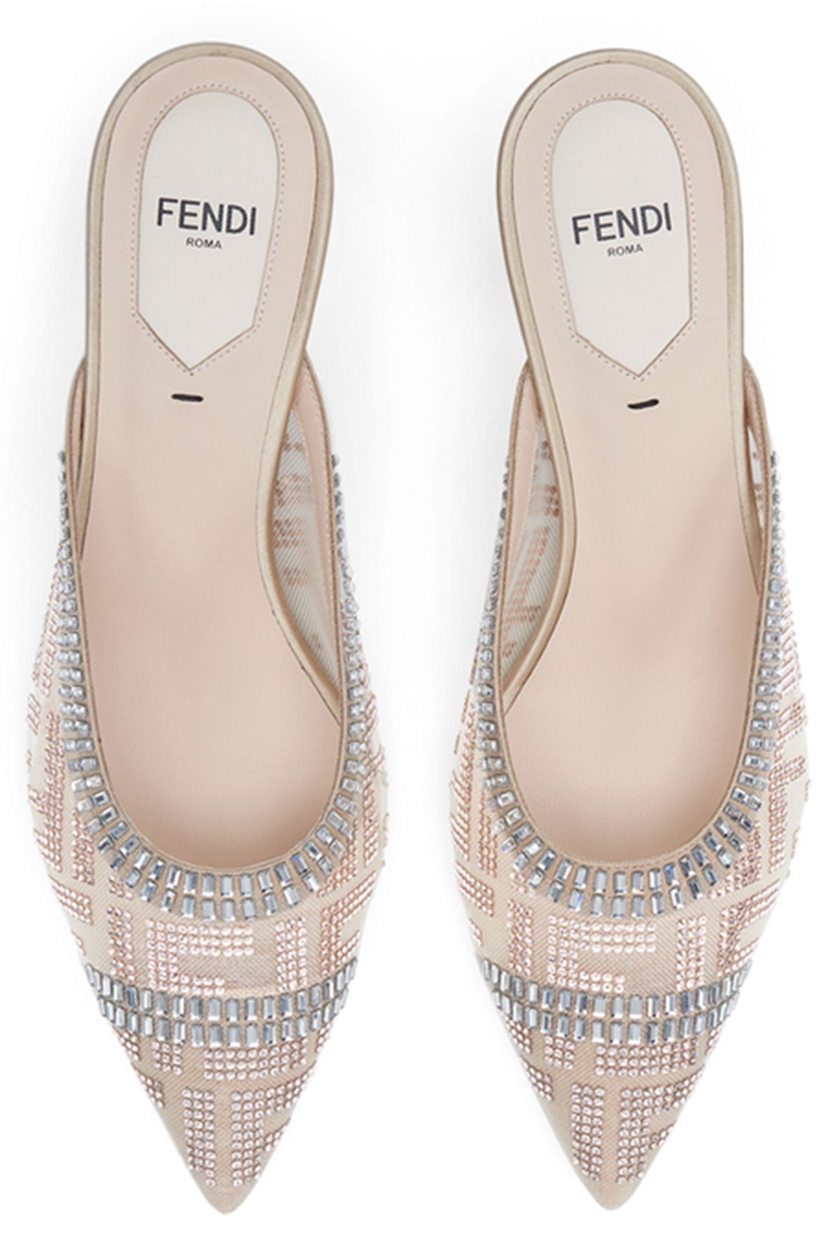 FENDI Black mesh medium-heel sabots with rhinestone embroidery