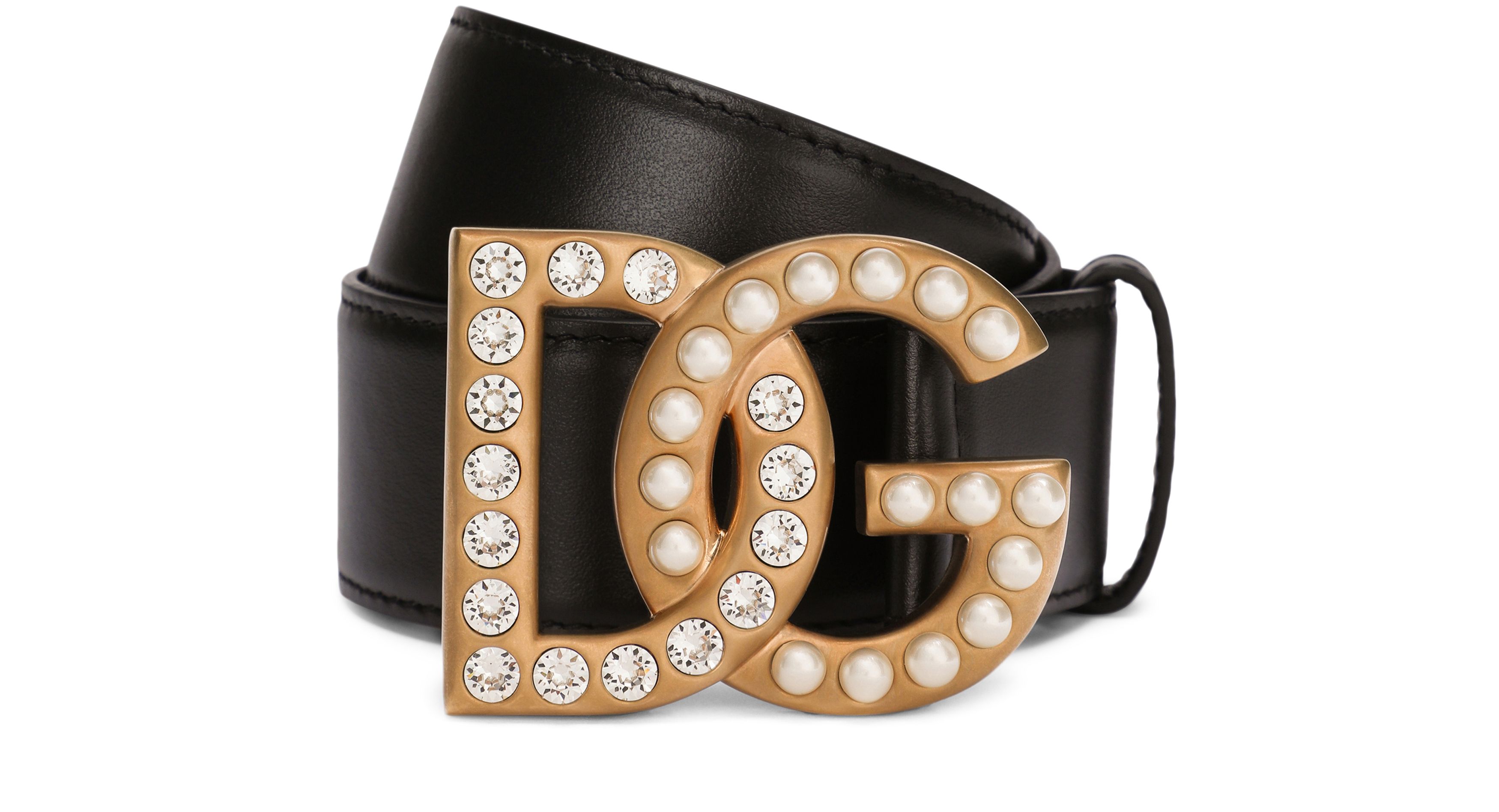 Dolce & Gabbana Calfskin belt with bejeweled DG logo