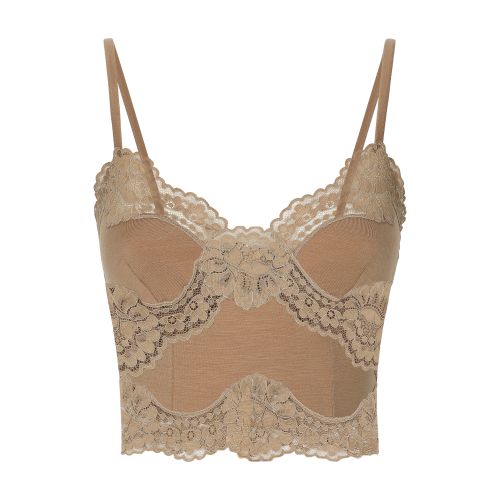 Dolce & Gabbana Wool jersey lingerie crop top with lace