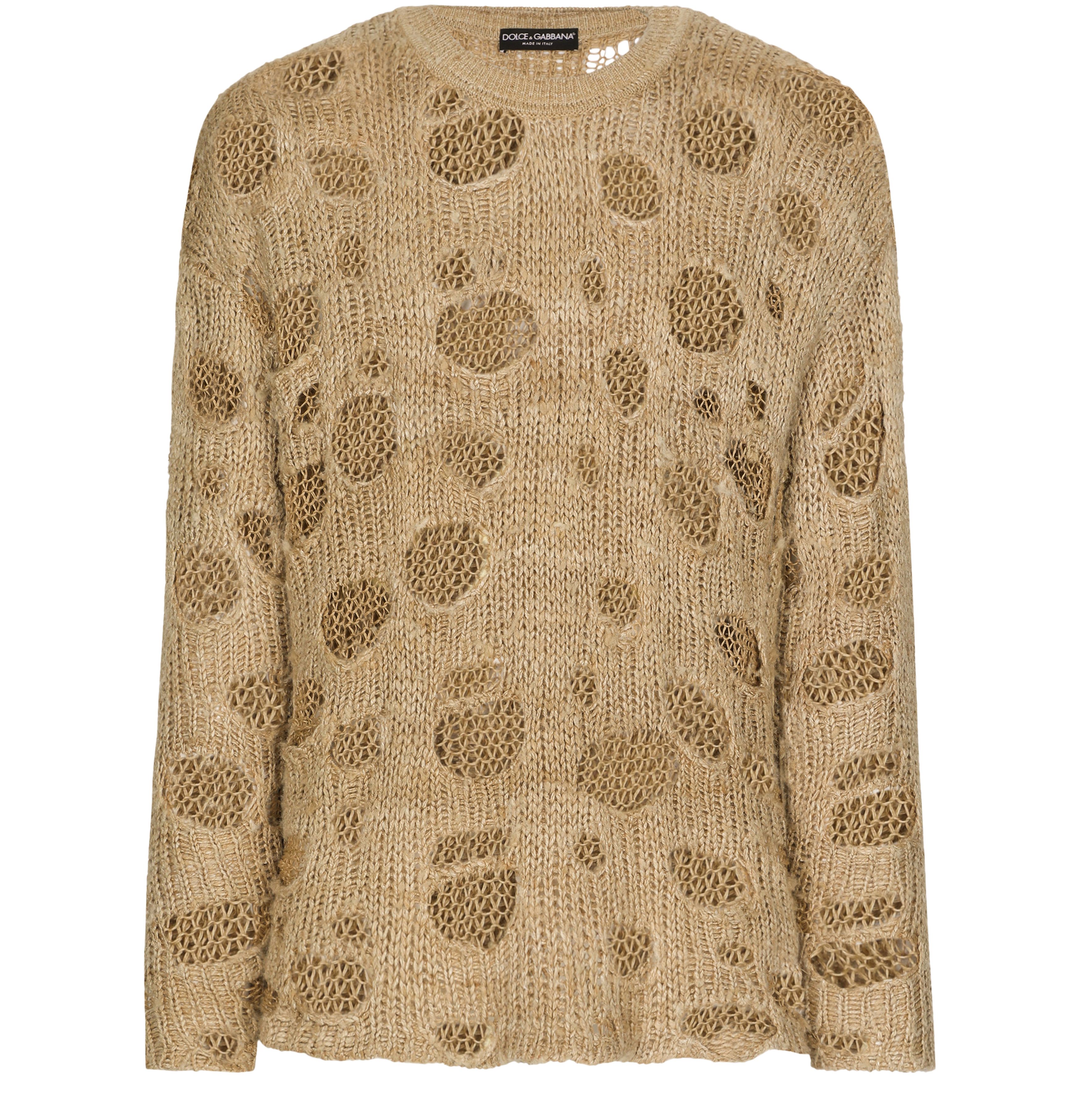 Dolce & Gabbana Linen and Silk Crewneck Sweater with Distressed Details