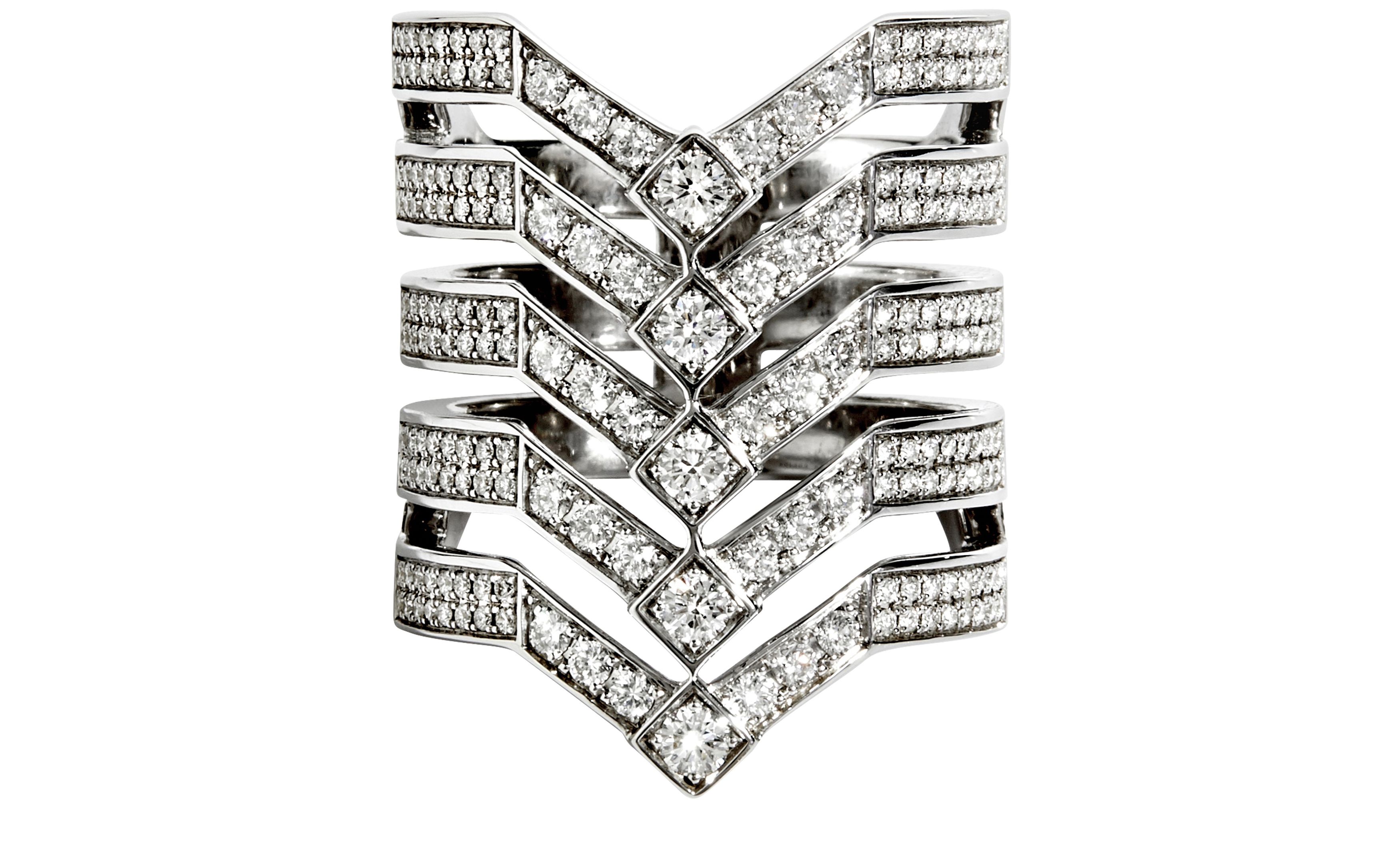  Stairway 5 rows diamond & silver ring