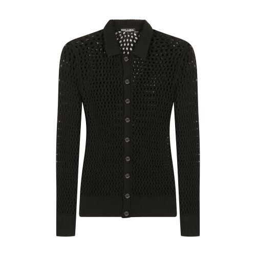 Dolce & Gabbana Mesh-stitch polo-style sweater