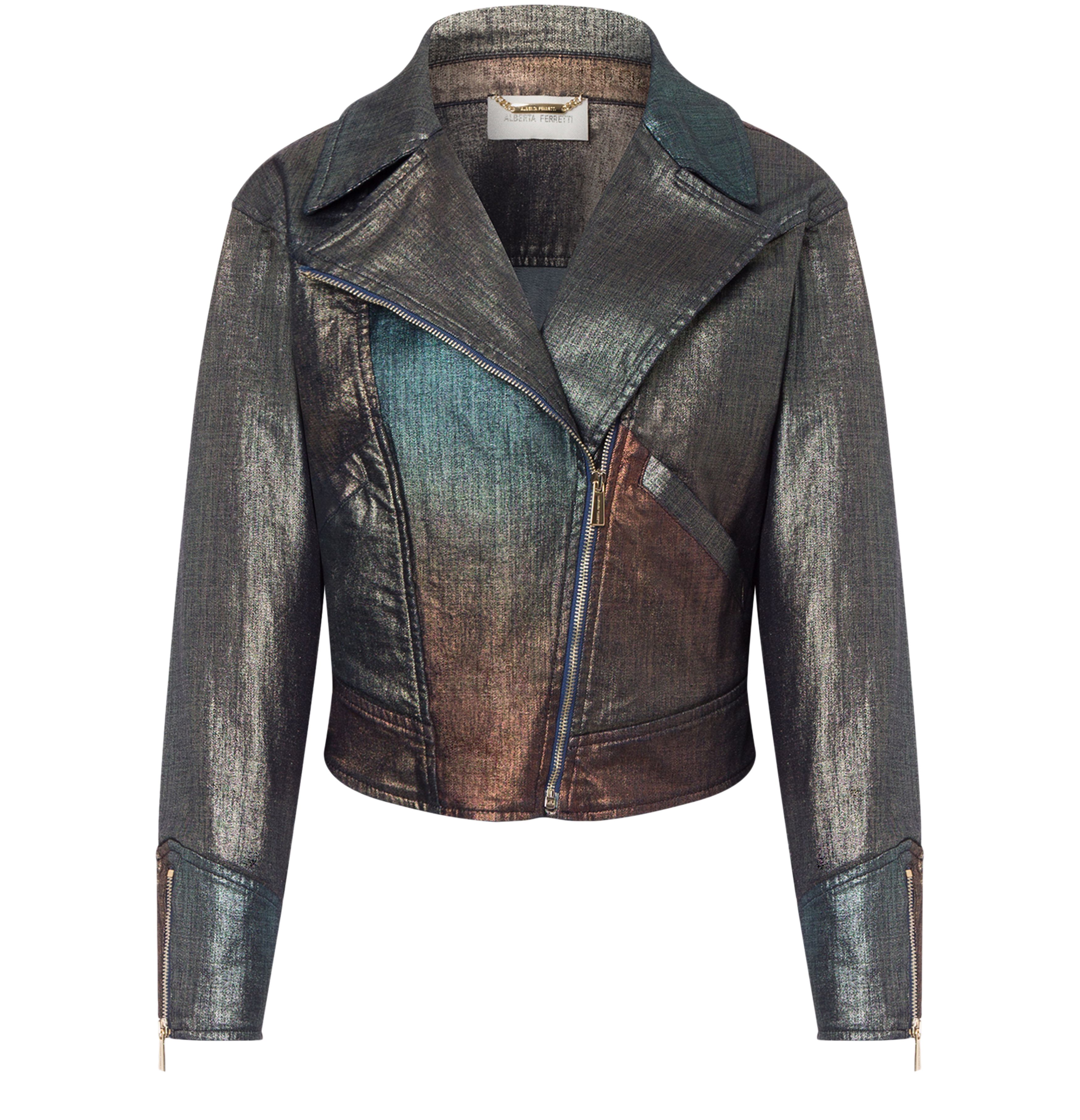 Alberta Ferretti Shaded laminated denim biker jacket