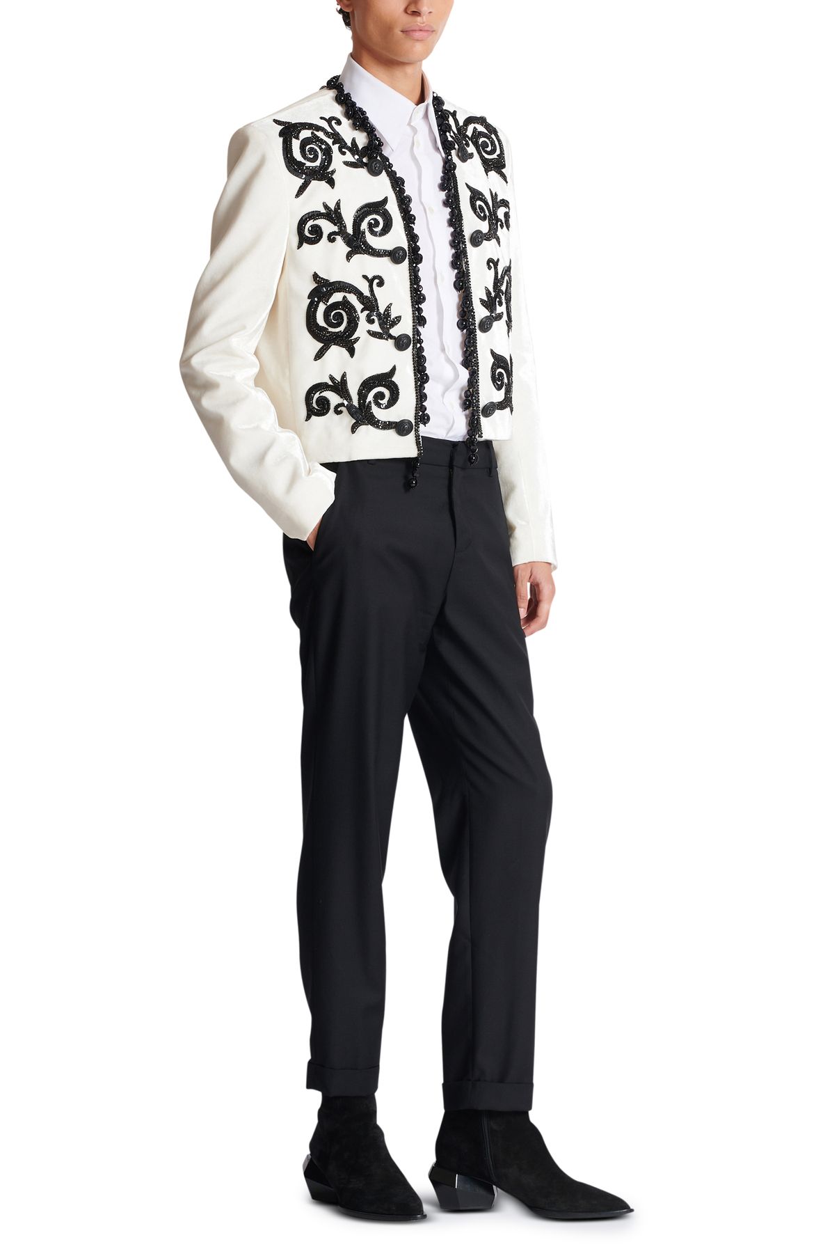 Balmain Cropped embroidered velvet jacket