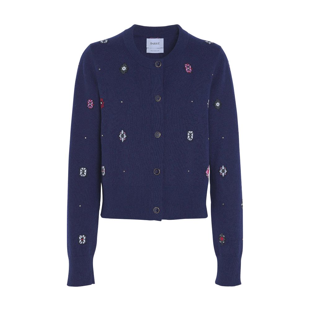 Barrie Cardigan in cashmere and cotton with floral motif