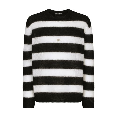 Dolce & Gabbana Round-neck mohair wool sweater with patch