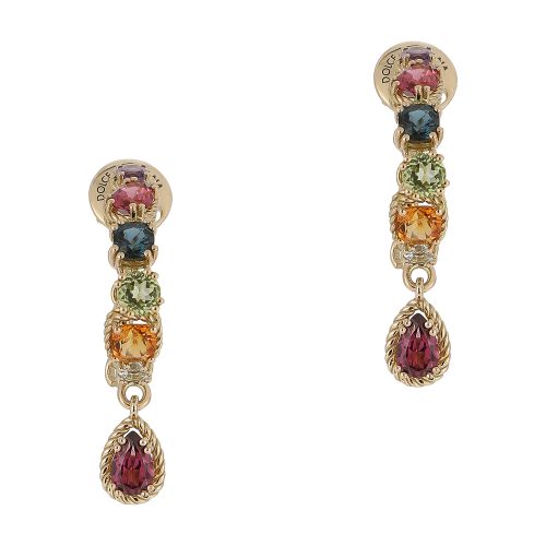 Dolce & Gabbana 18 kt yellow gold pierced earrings with multicolor fine gemstones