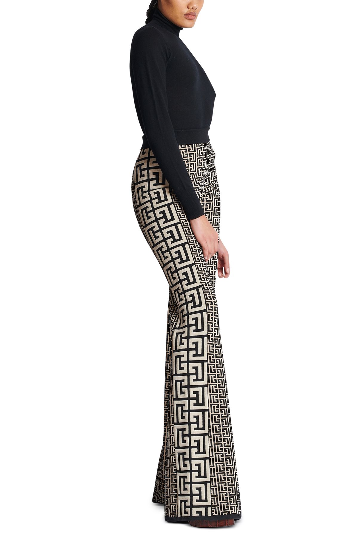 Balmain Flare pants in fine monogrammed mesh