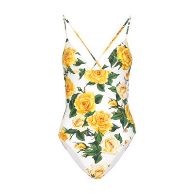 Dolce & Gabbana Yellow rose printed one piece swimsuit