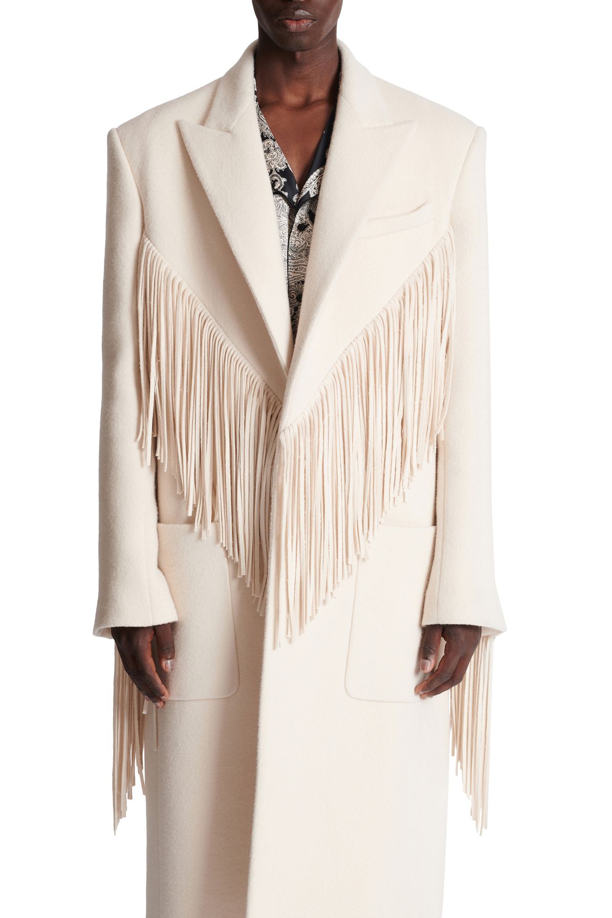 Balmain Long Fringed Wool and Cashmere Unisex Coat