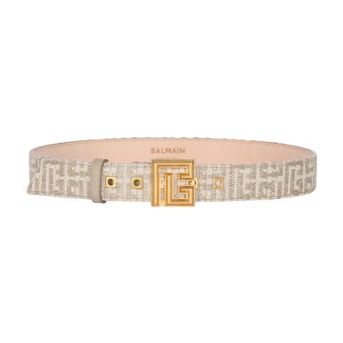 Balmain PB Belt in monogrammed raffia