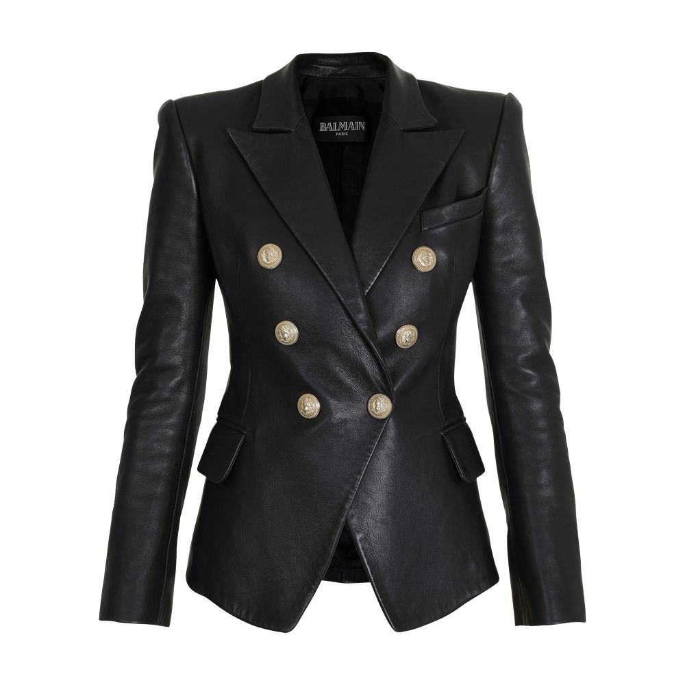 Balmain Double-breasted leather blazer