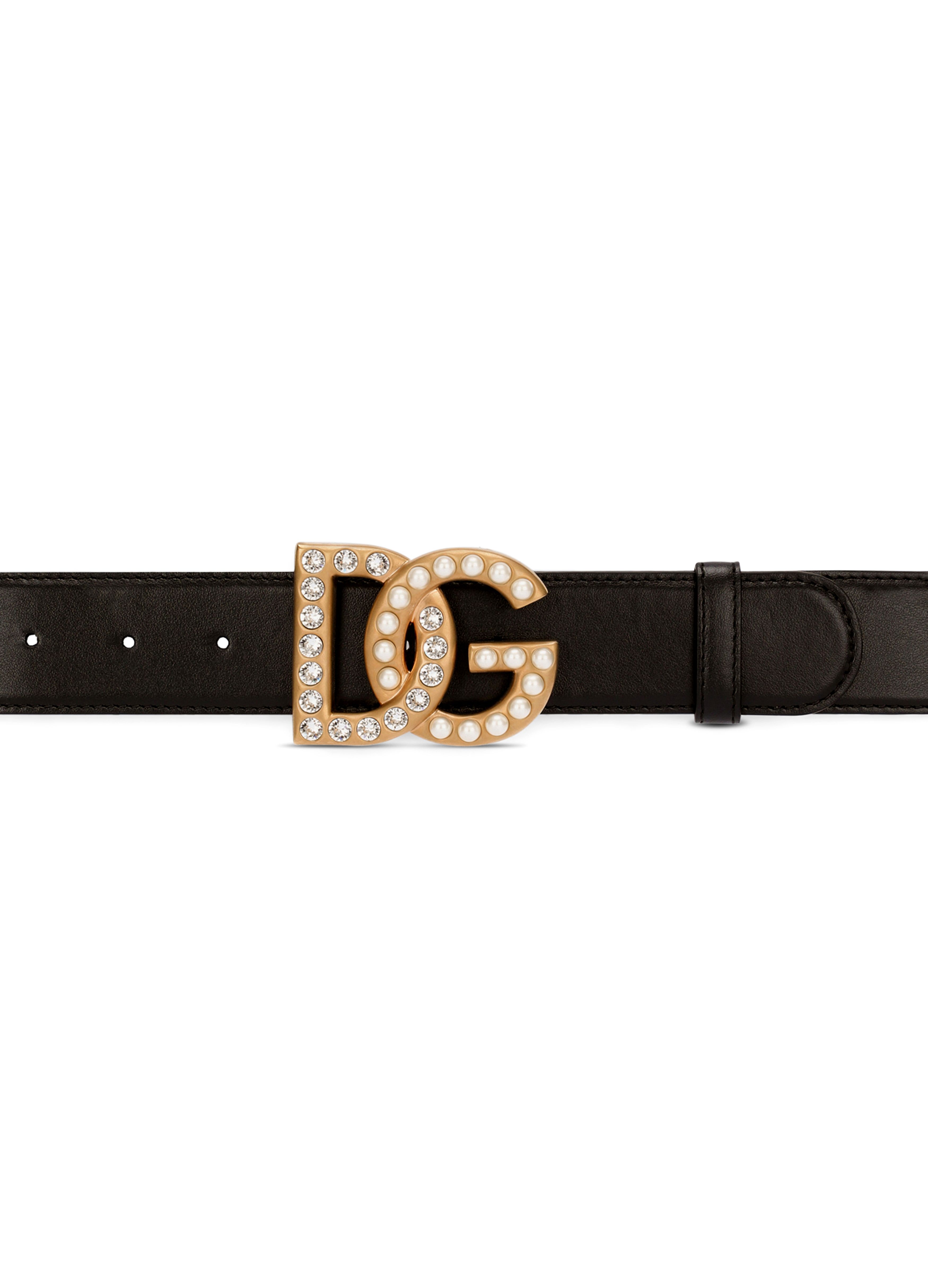 Dolce & Gabbana Calfskin belt with bejeweled DG logo