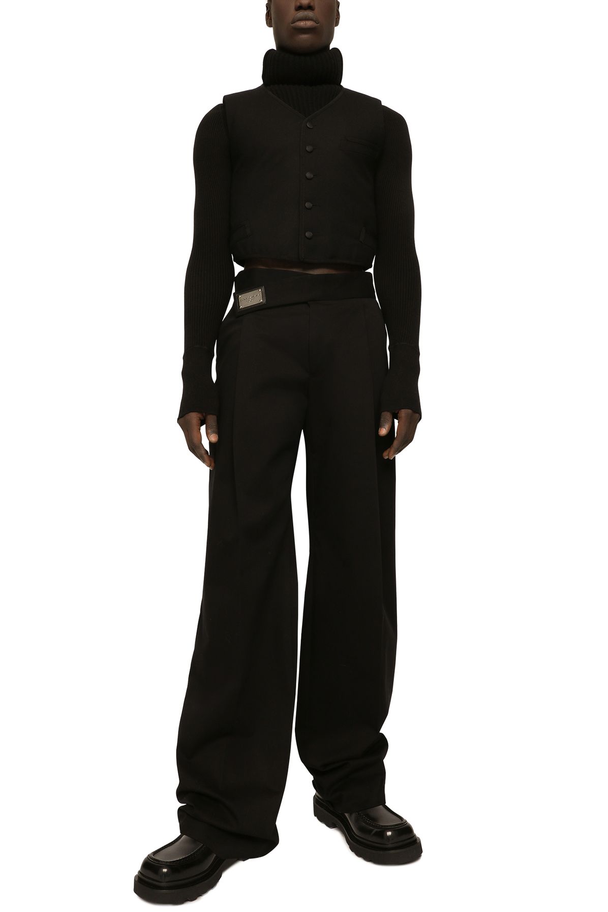 Dolce & Gabbana Cotton Stretch Trousers With Plate