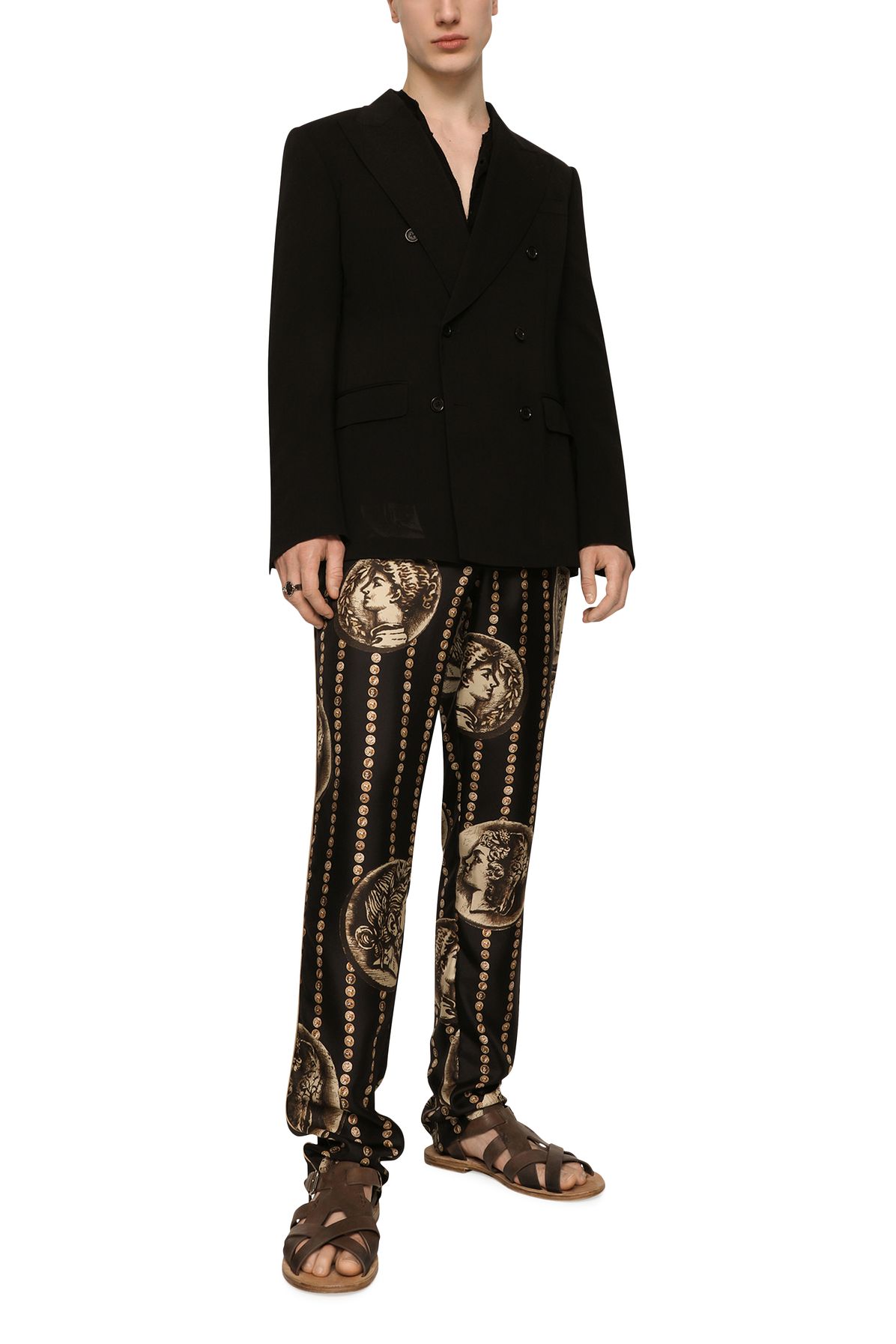 Dolce & Gabbana Jogging Pants in Silk Twill with Coin Print