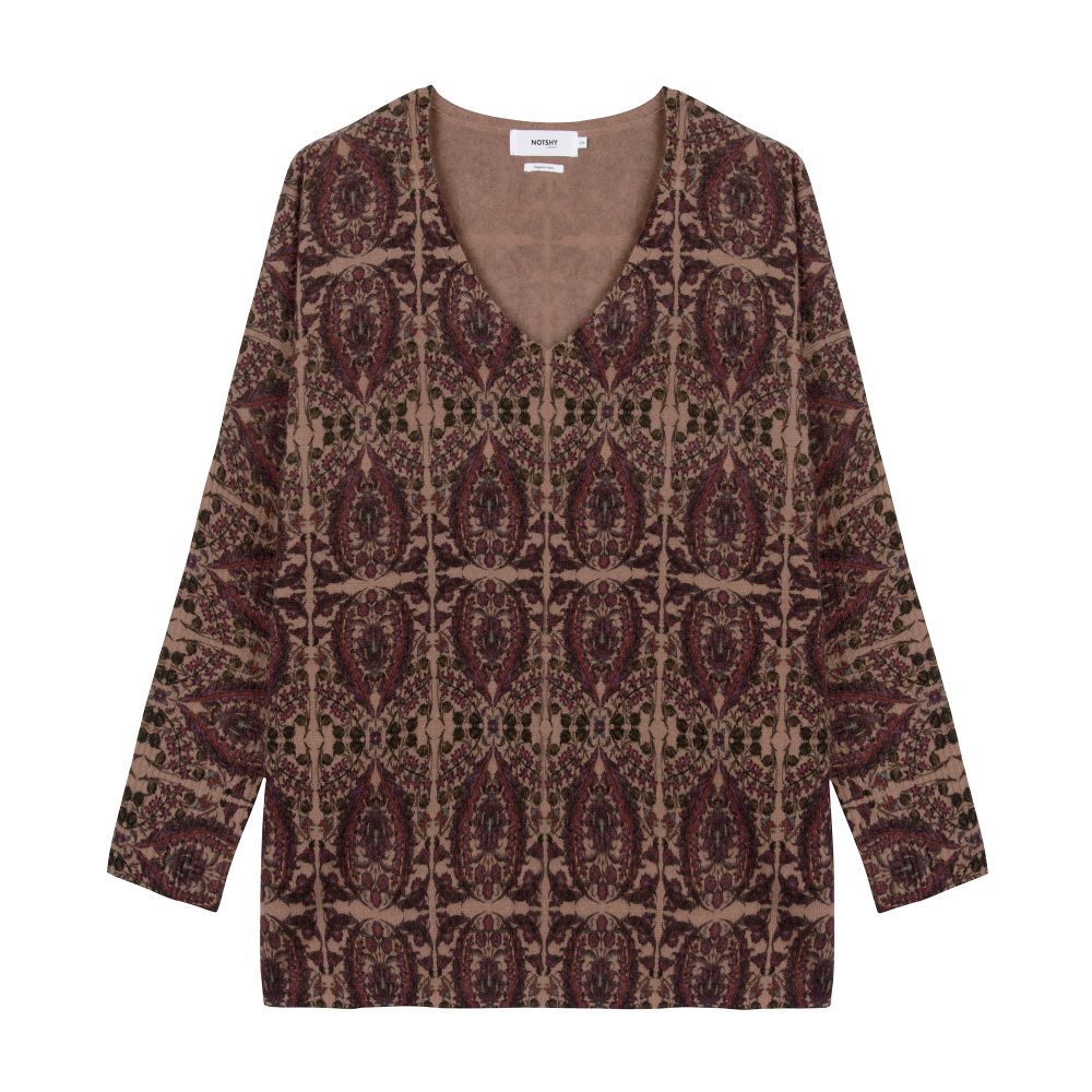  Minena v-neck cashmere poncho with Slavic pattern