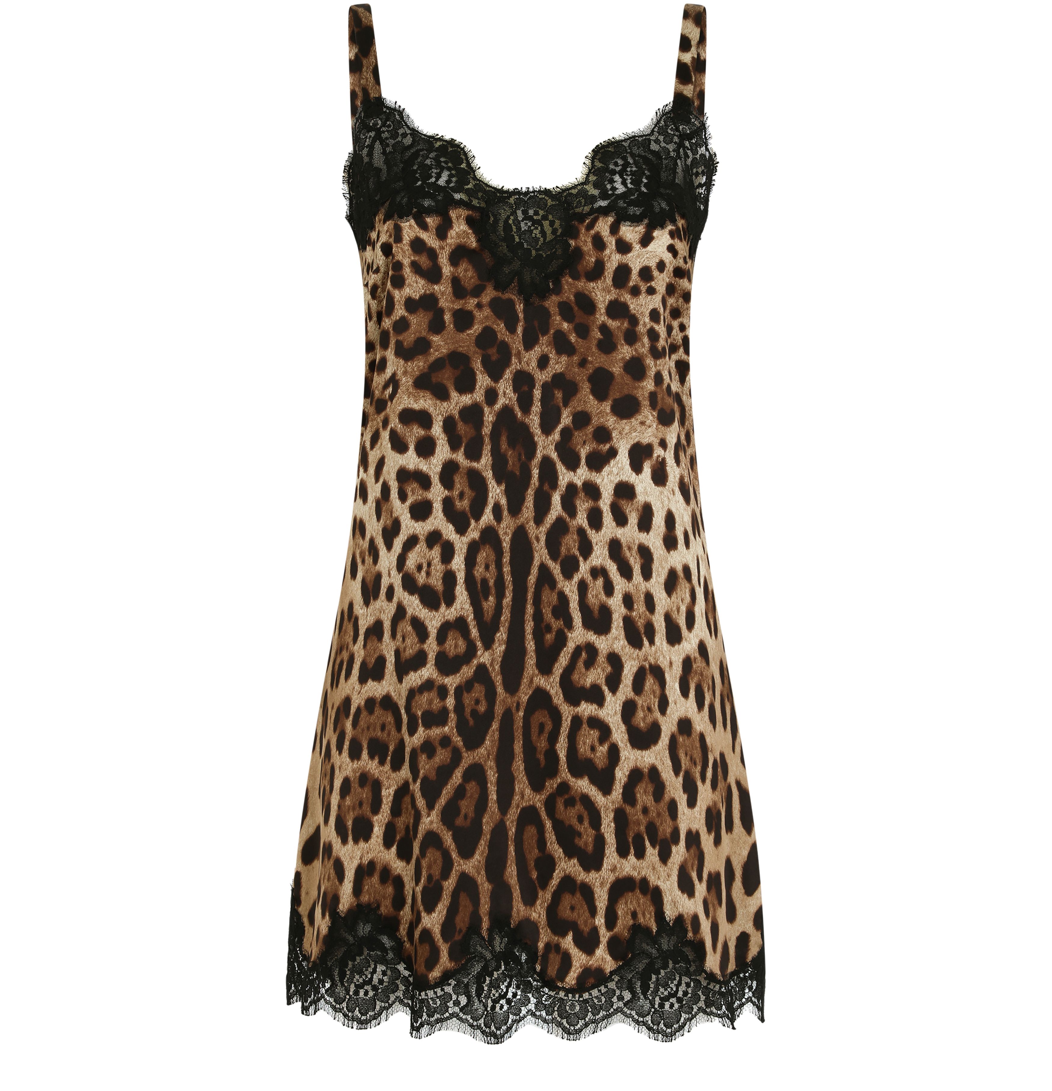 Dolce & Gabbana Leopard-print satin lingerie slip with lace detailing