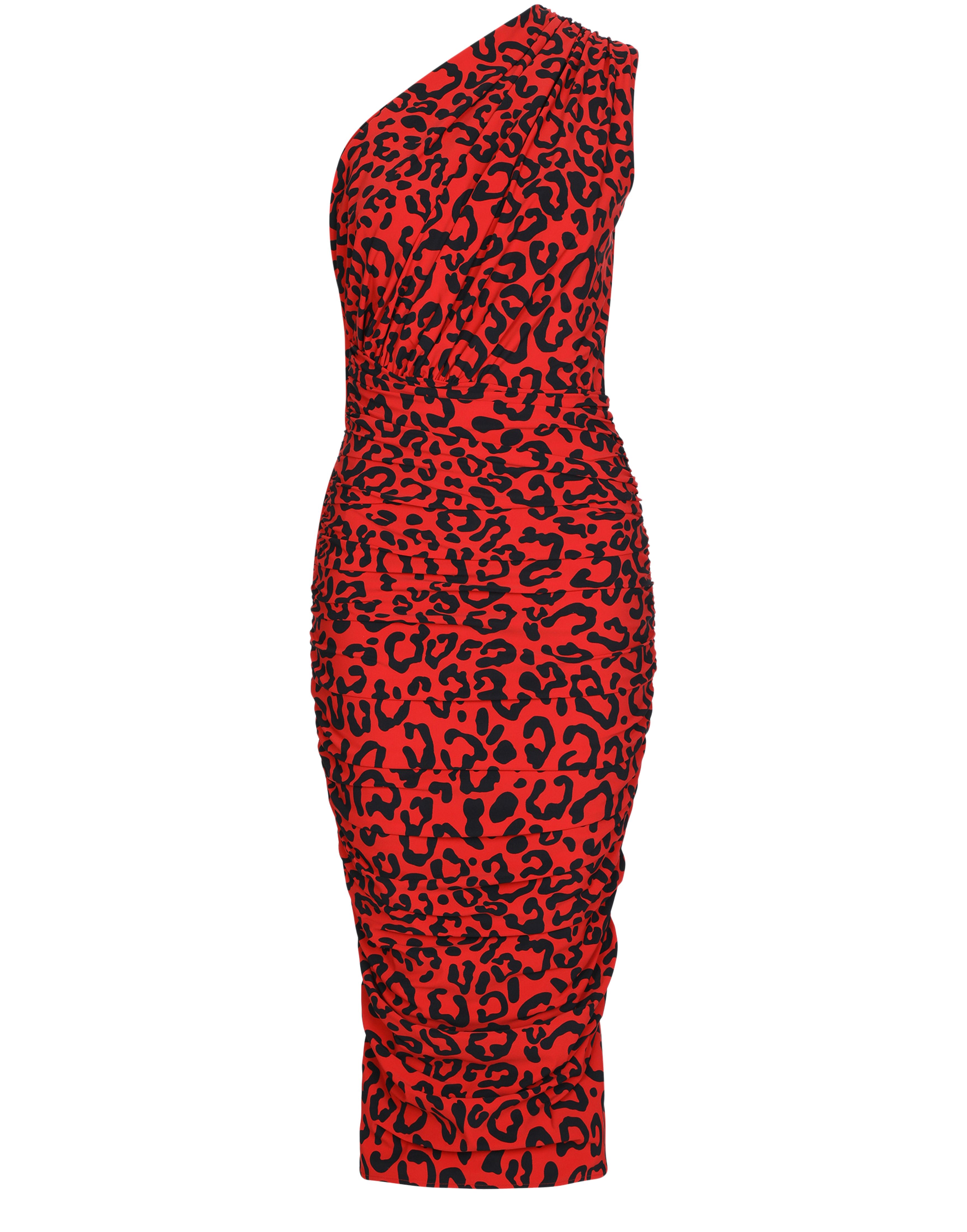 Dolce & Gabbana One-shoulder leopard-print jersey dress