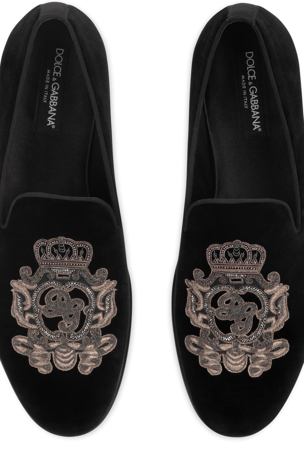 Dolce & Gabbana Velvet slippers with coat of arms embroidery