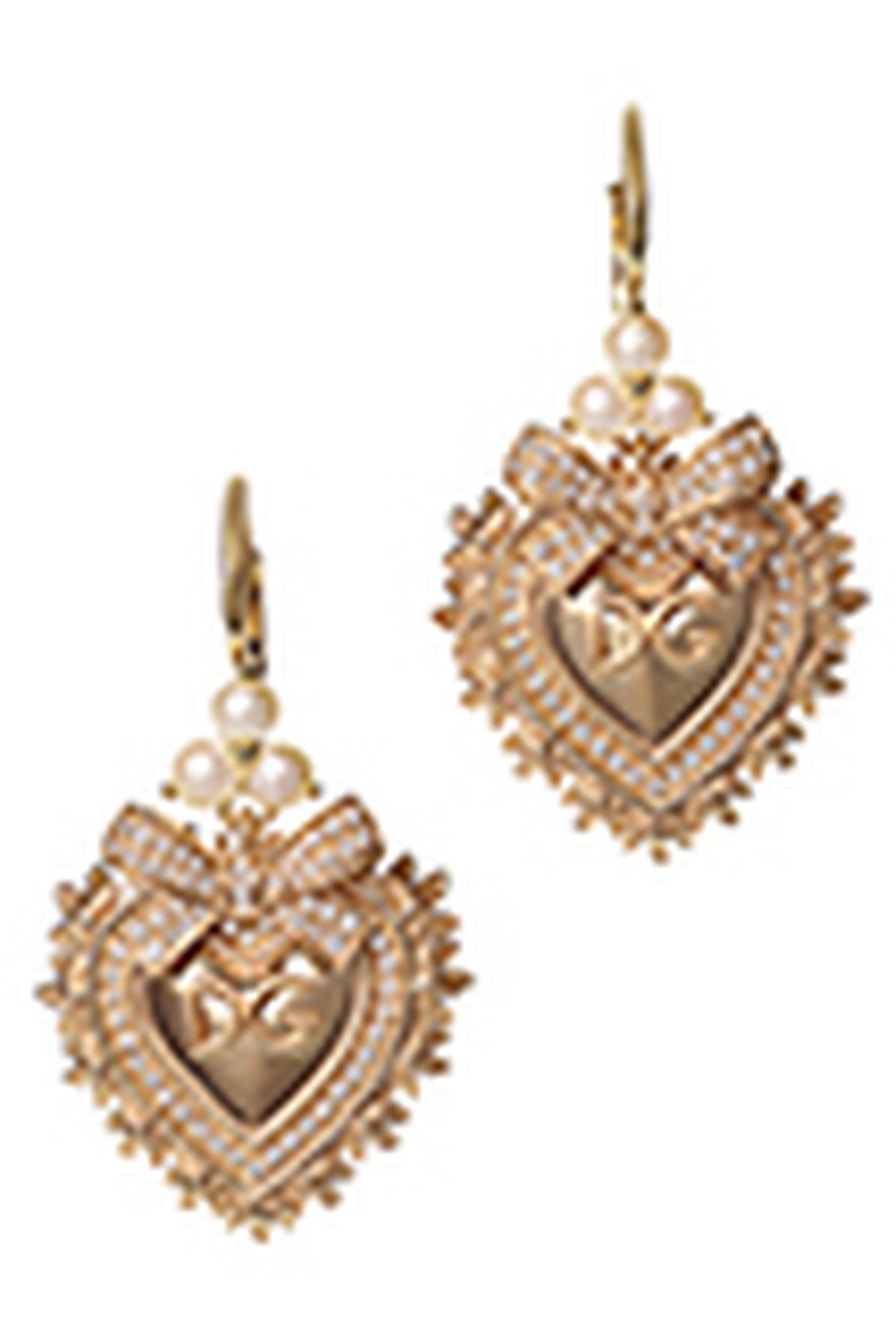 Dolce & Gabbana Devotion earrings in yellow gold with diamonds and pearls