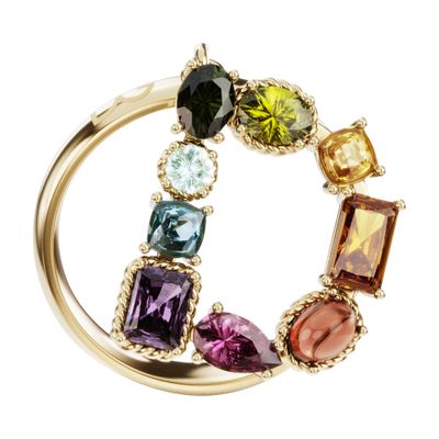 Dolce & Gabbana Rainbow alphabet D ring in yellow gold with multicolor fine gems