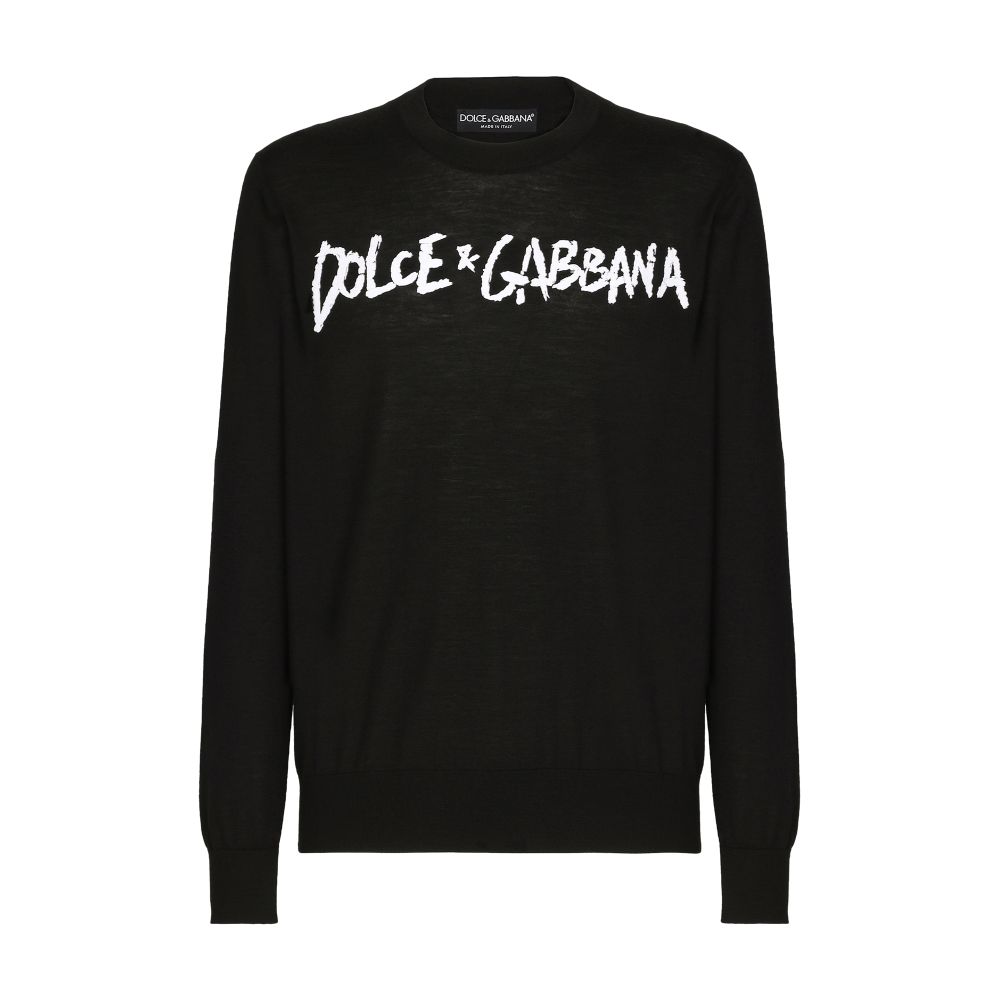 Dolce & Gabbana Round-neck wool sweater with embroidered logo