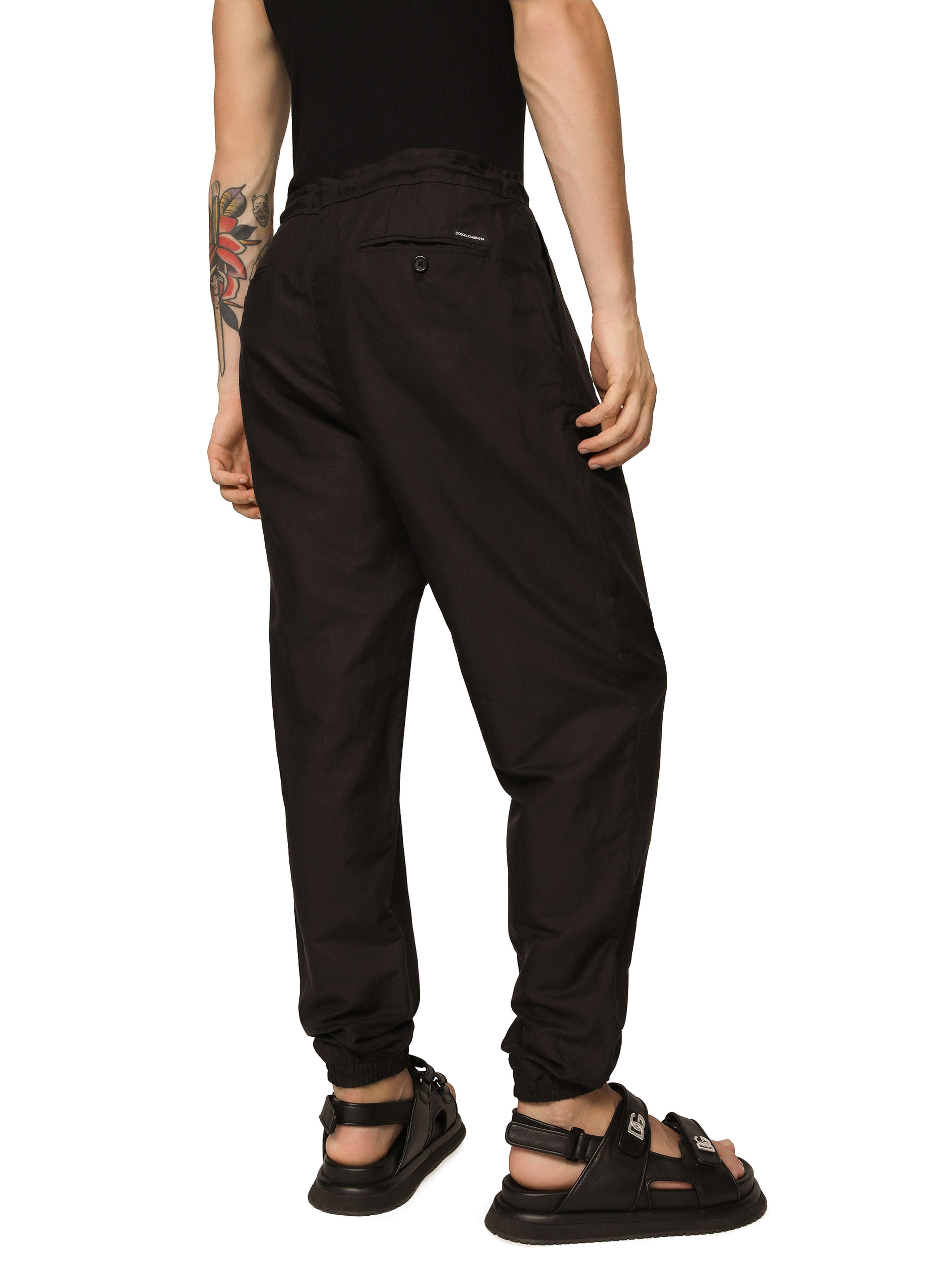 Dolce & Gabbana Linen and Cotton Jogging Pants with Logo Label