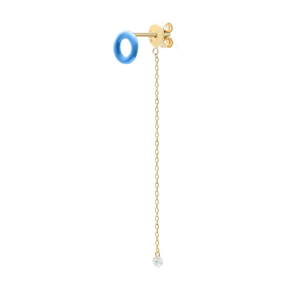 Persée Blue Enamel 1 diamond chain single earring