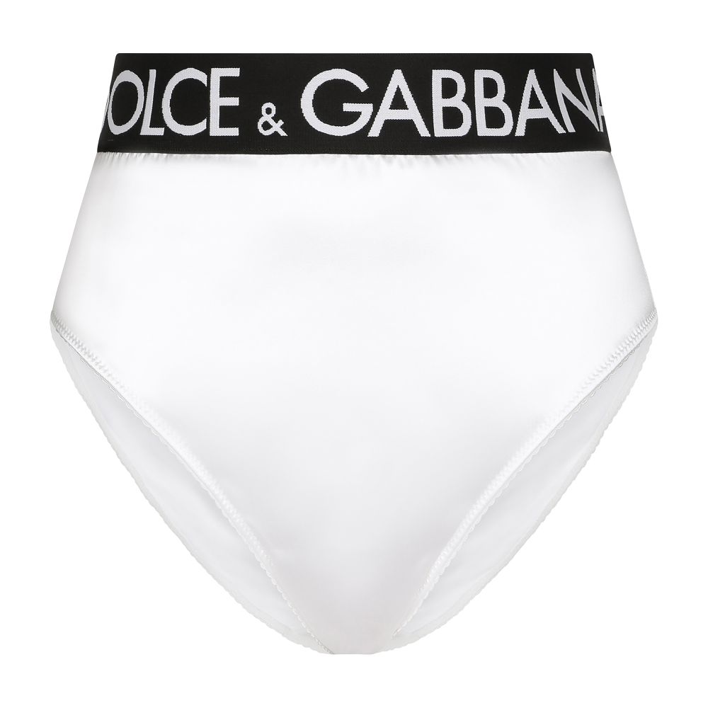 Dolce & Gabbana High-waisted satin briefs with branded elastic