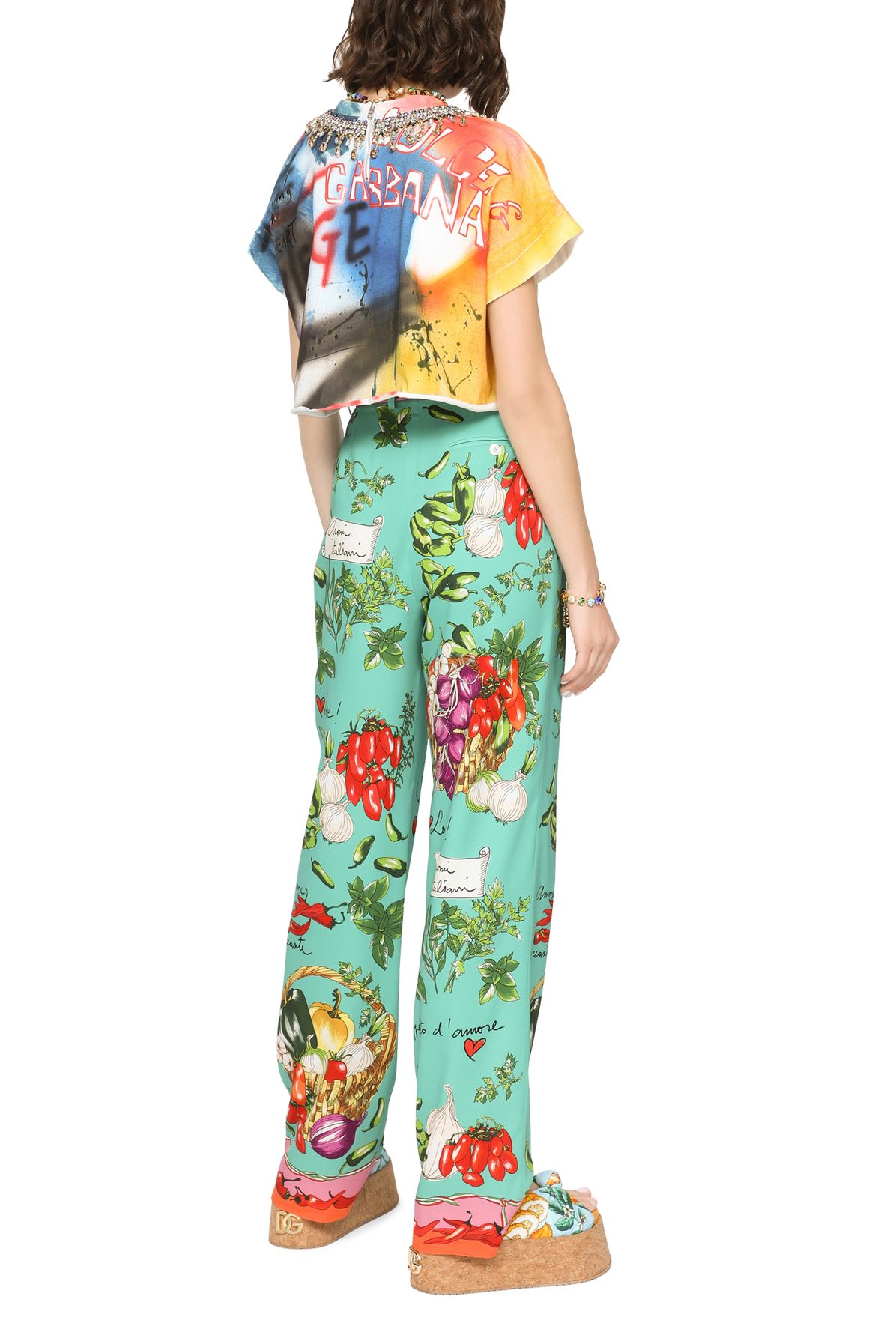 Dolce & Gabbana Flared vegetable-print charmeuse pants