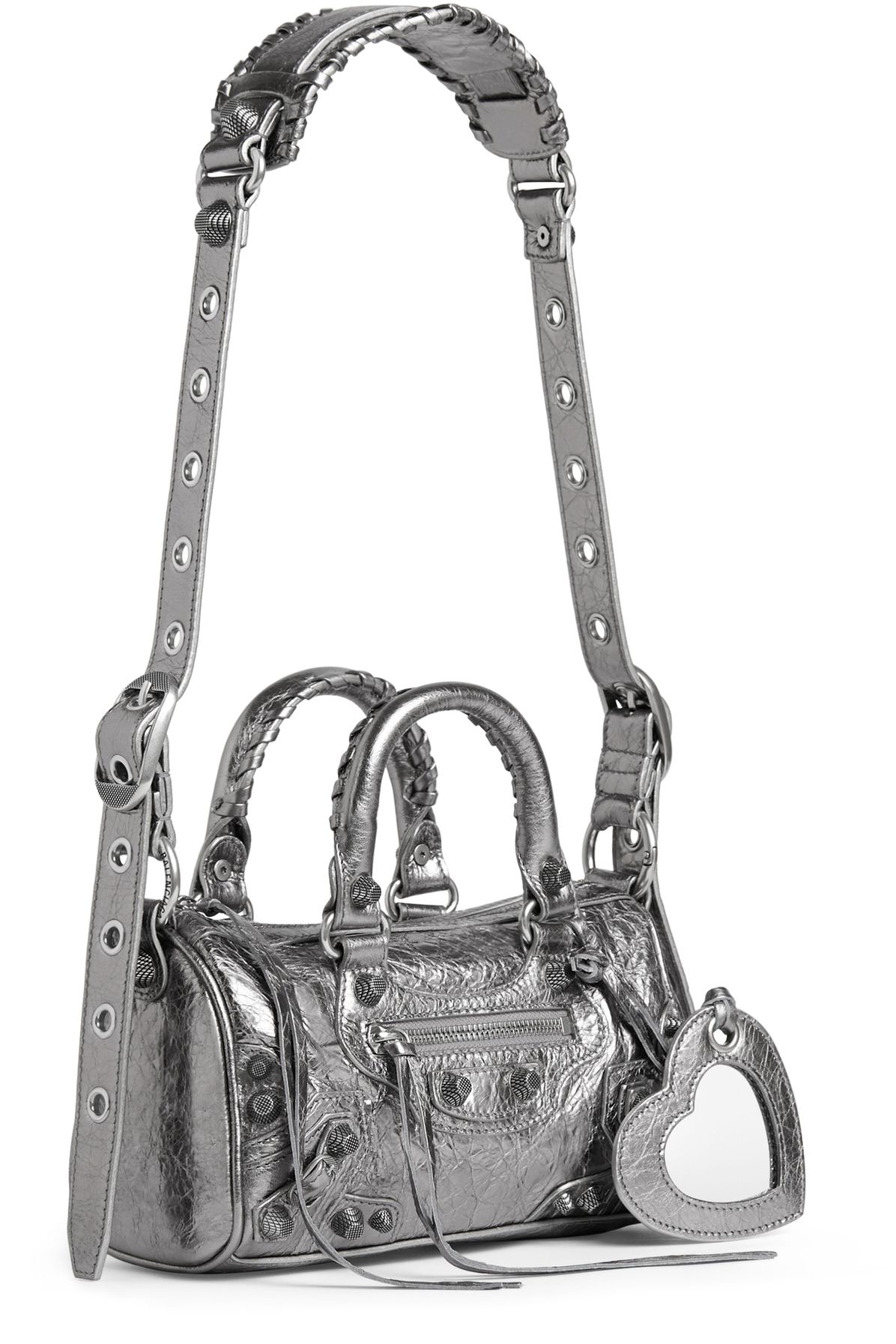 Balenciaga Le Cagole Mini Duffle Bag in silver metallized Arena lambskin