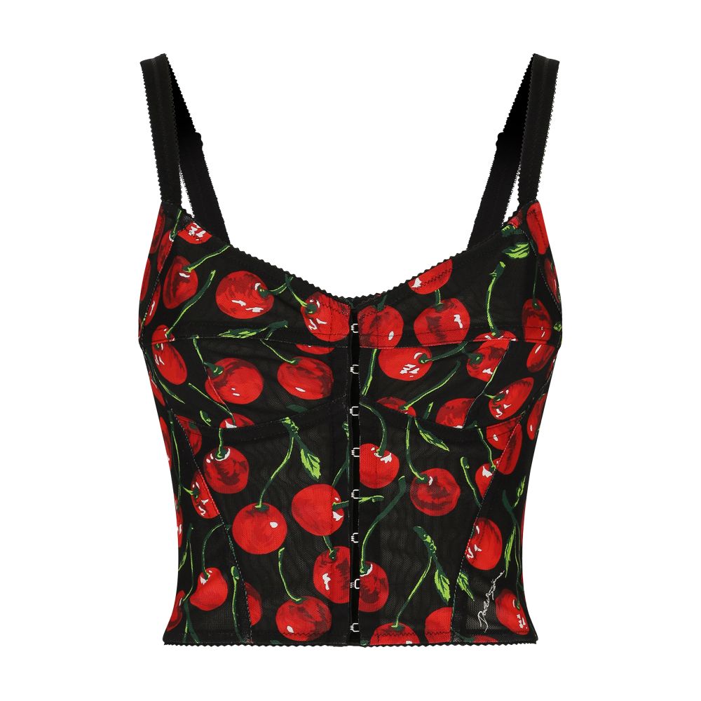 Dolce & Gabbana Cherry-print elasticated corset top