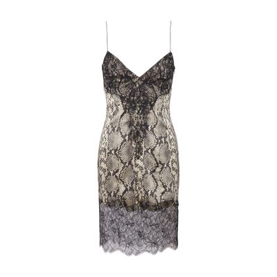 Balmain Snakeskin Silk and Lace Dress with Fine Straps