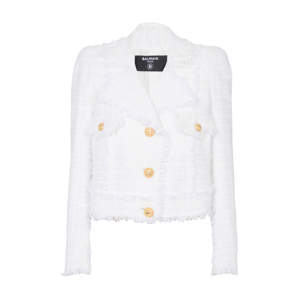 Balmain Cropped fringed tweed jacket