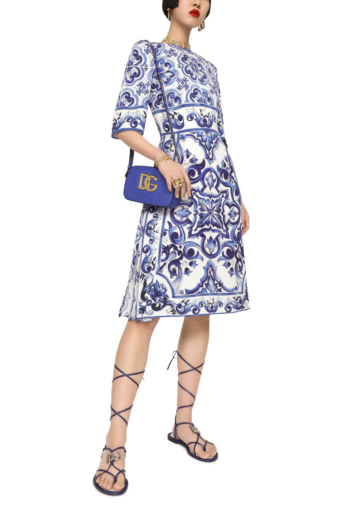 Dolce & Gabbana Majolica-print charmeuse midi dress