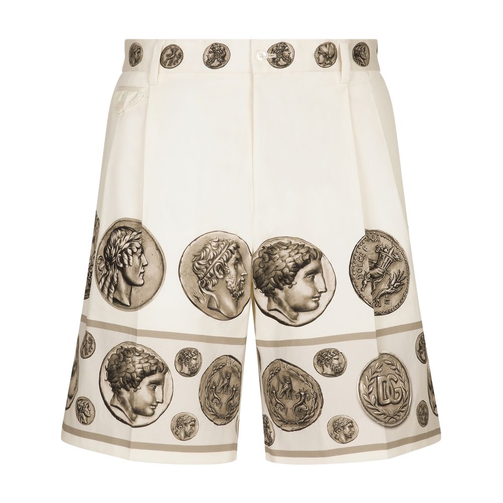 Dolce & Gabbana Drill Stretch Bermuda Shorts with Coin Print