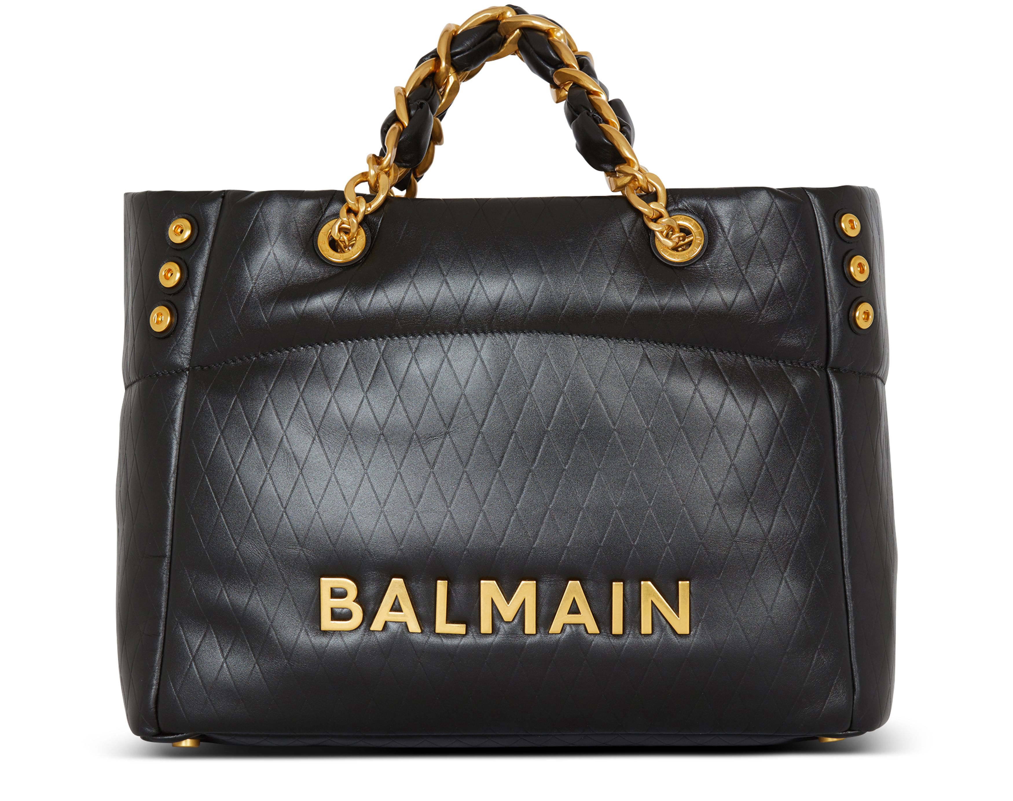 Balmain 1945 soft embossed calfskin leather tote bag