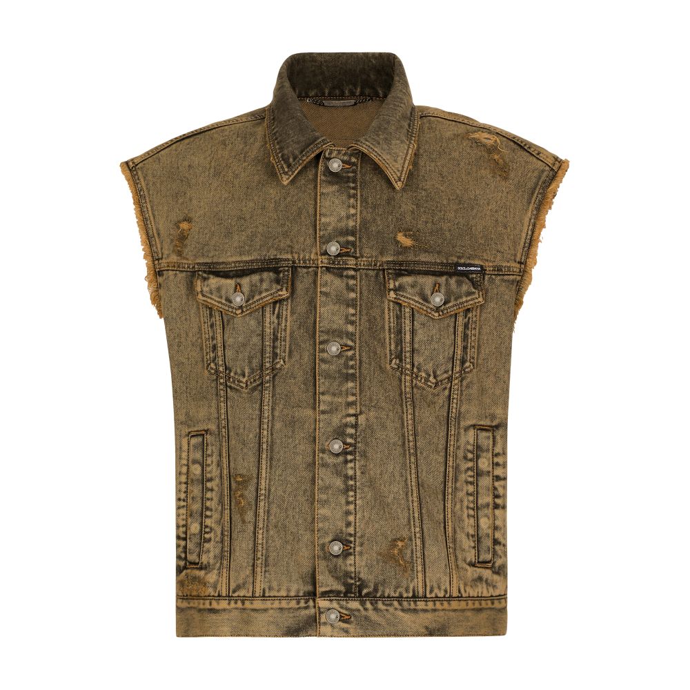 Dolce & Gabbana Sleeveless Denim Jacket with Overdye