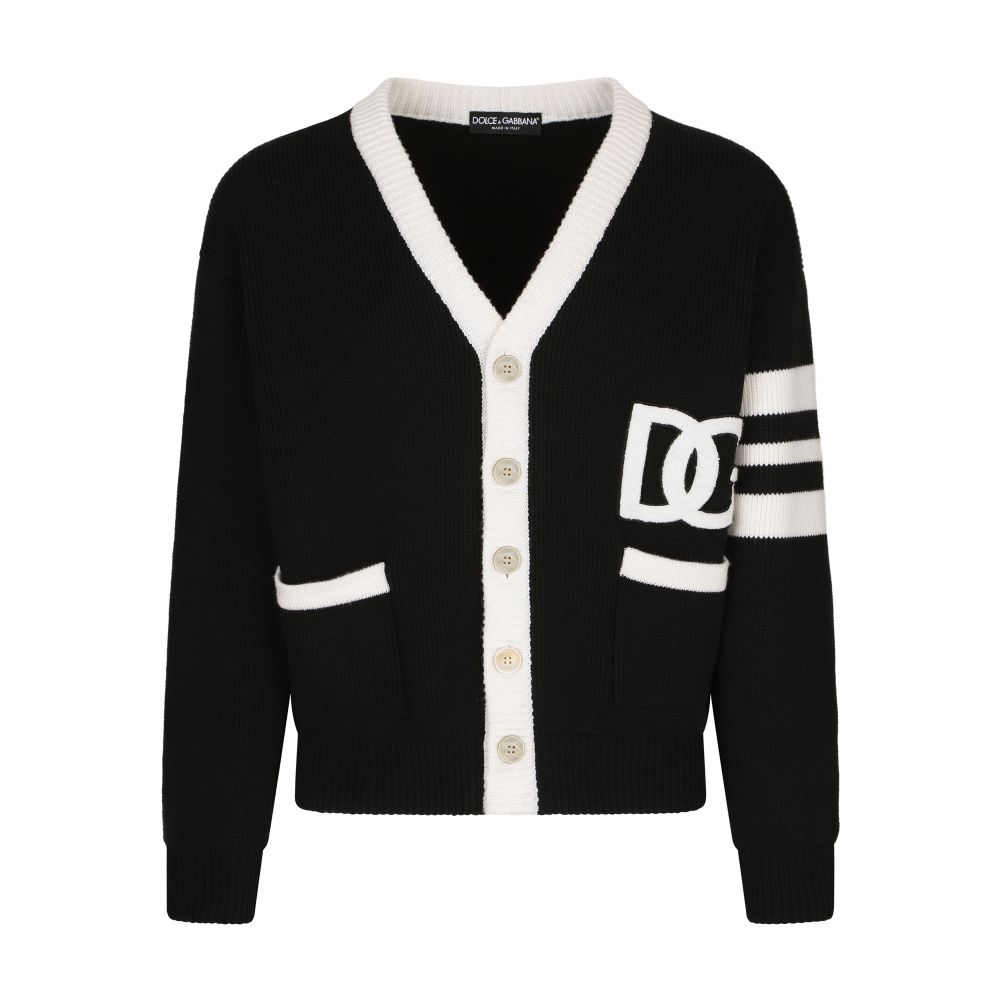 Dolce & Gabbana Wool fisherman's rib cardigan with DG logo