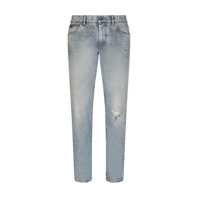 Dolce & Gabbana Light blue regular-fit stretch jeans with rips