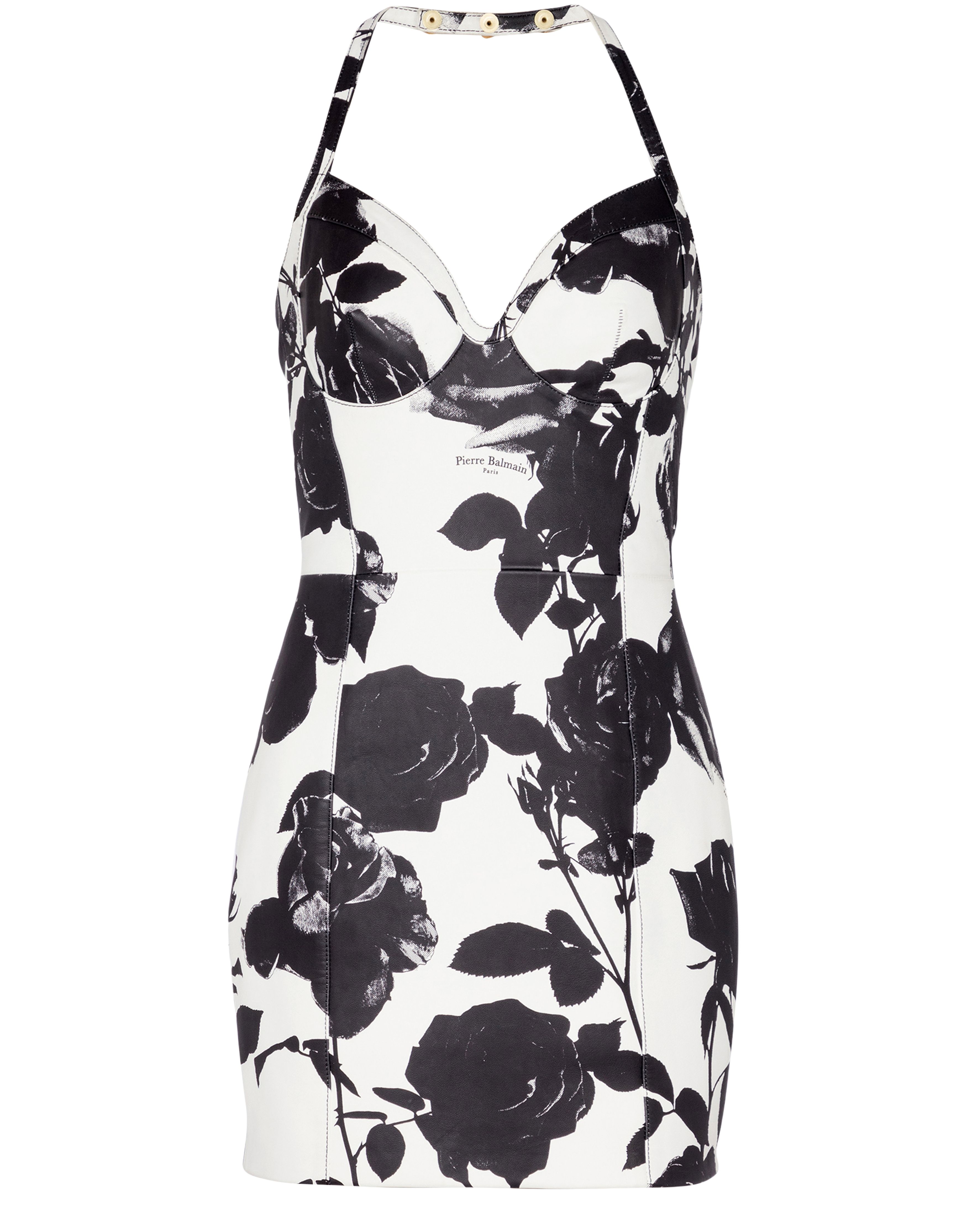 Balmain Printed backless leather dress