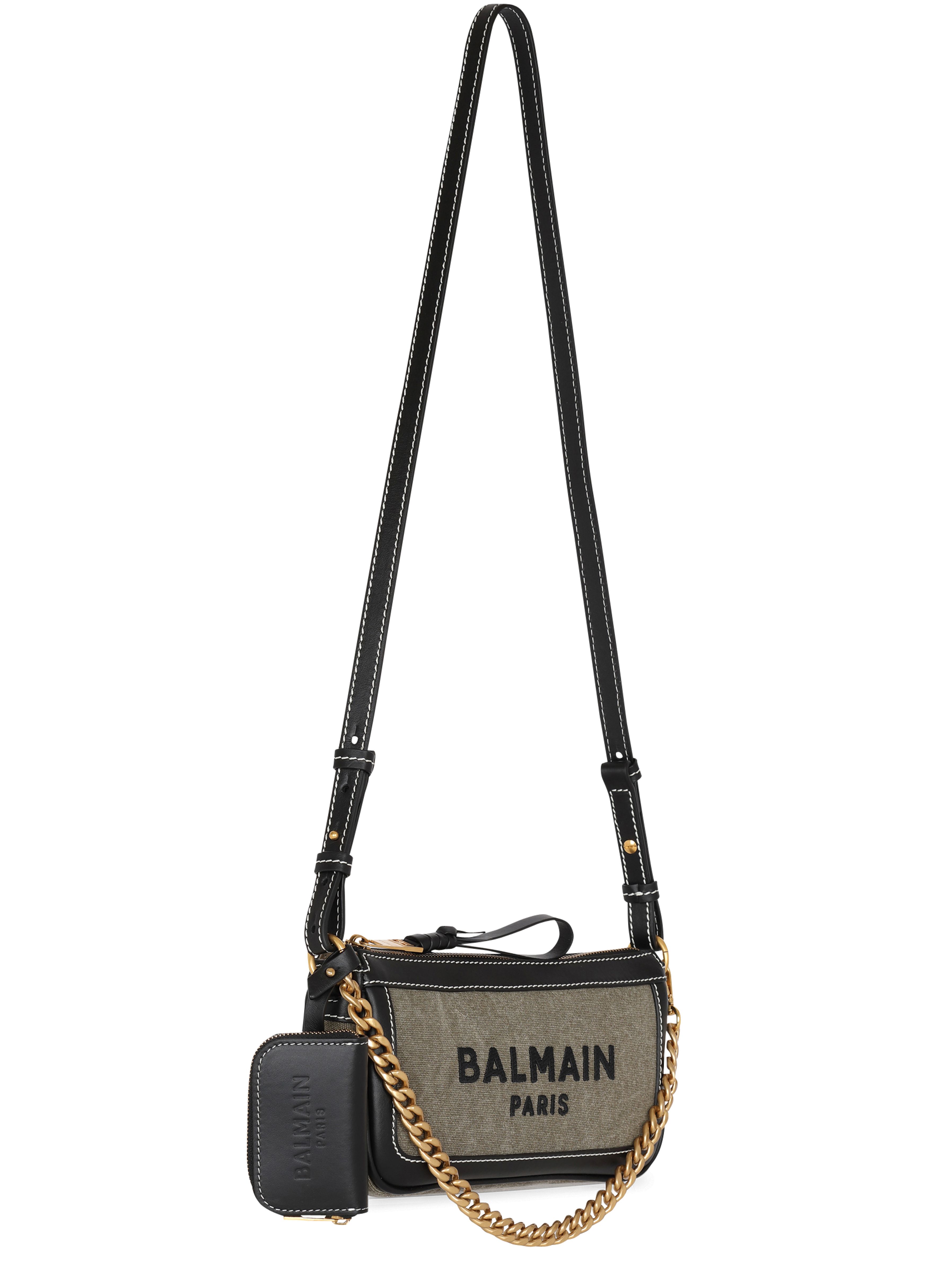 Balmain B-Army canvas clutch bag with leather inserts