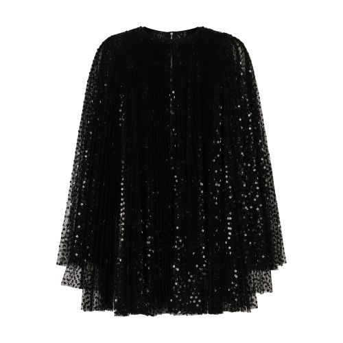 Dolce & Gabbana Pleated Short Dress with Wide Sleeves in Sequins